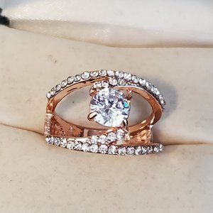 Size 9 Rose Gold Tone Cubic Zirconia Ring Open Works